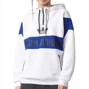 Adidas AR Hoodie Team Adidas Sweatshirt Women L White Black Blue Quarter Zip